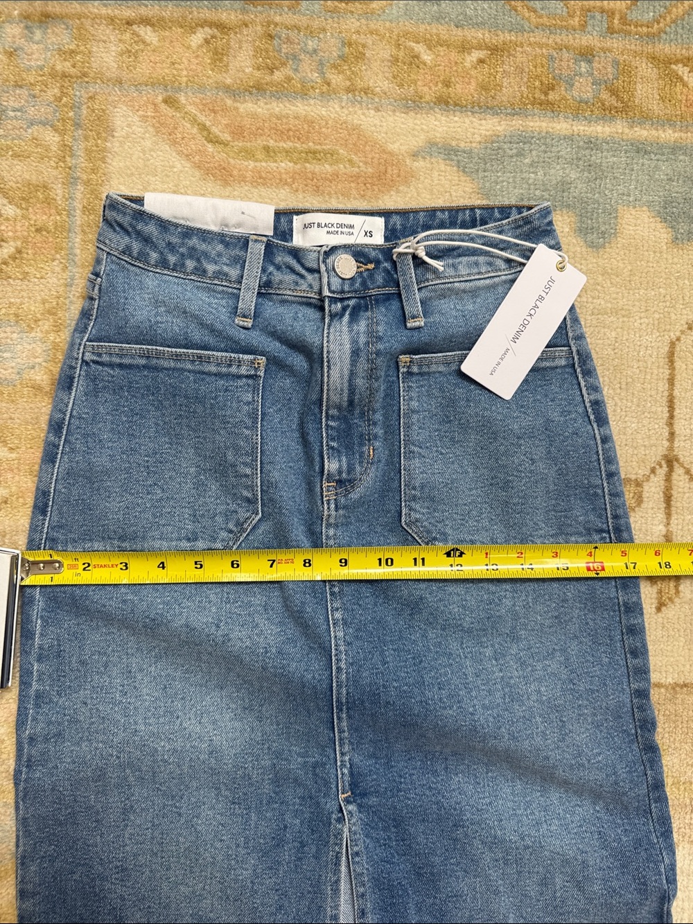 Mid Wash Denim Midi Skirt with Front Slit - Blue - Picture 7 of 11